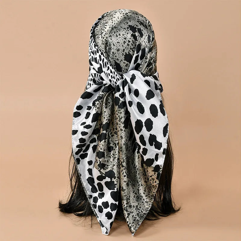 Black Gray Leopard 90*90cm Printed Square Luxury Designers Scarf