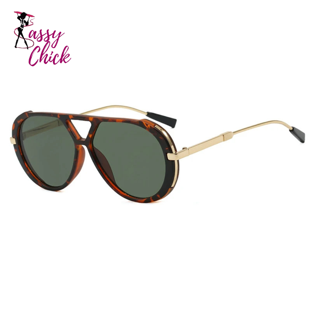 Leopard Large Frame Pilot Punk Sunglasses Sassy Chick Logo
