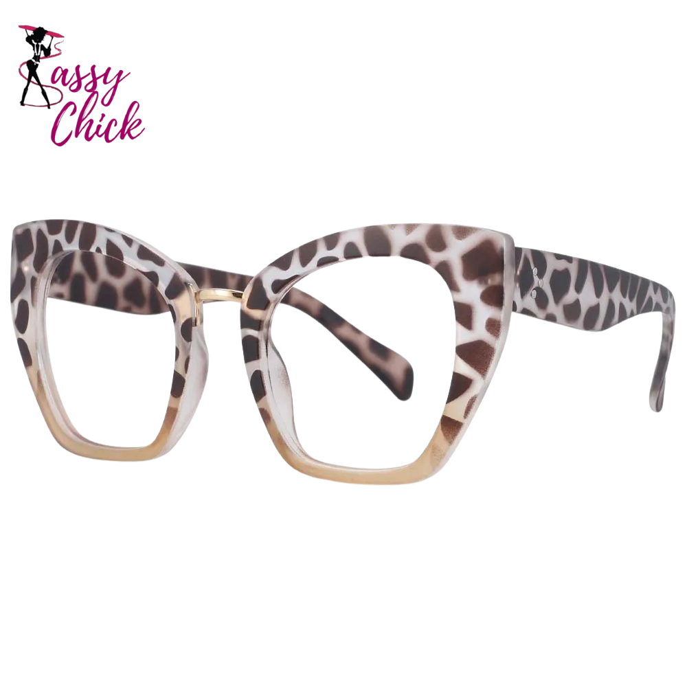 Leopard Oversized Cat Eye Anti Blue Light Eyeglasses Sassy Chick Logo