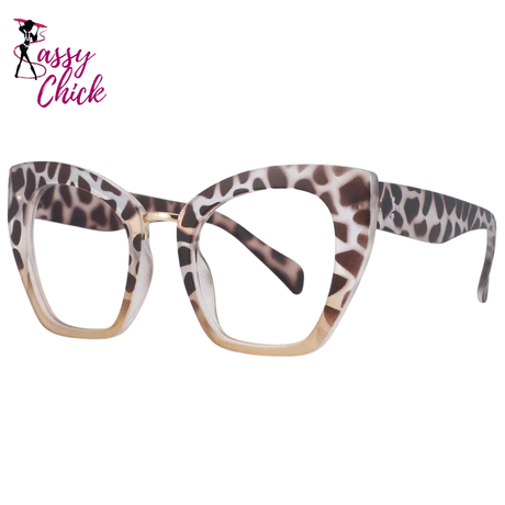 Leopard Oversized Cat Eye Anti Blue Light Eyeglasses Sassy Chick Logo