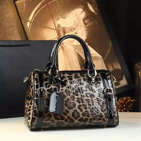 Leopard Print Boston Pillow Handbag Bag