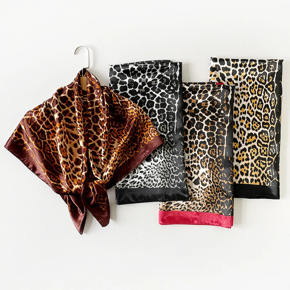 Collection of Leopard Print Silk Square Scarf