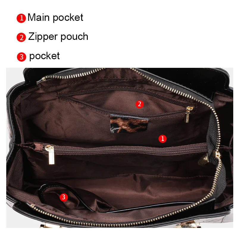 Compartment of Leopard Stone Patterned Large Capacity Handbag