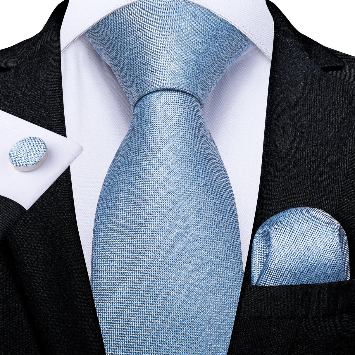 Light Blue Paisley Handkerchief Cufflinks Striped Silk