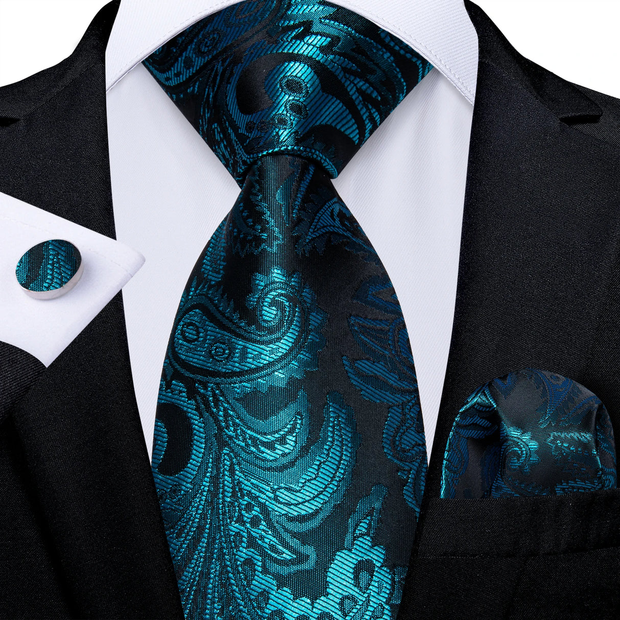 Light Blue Paisley Handkerchief Cufflinks Striped Silk