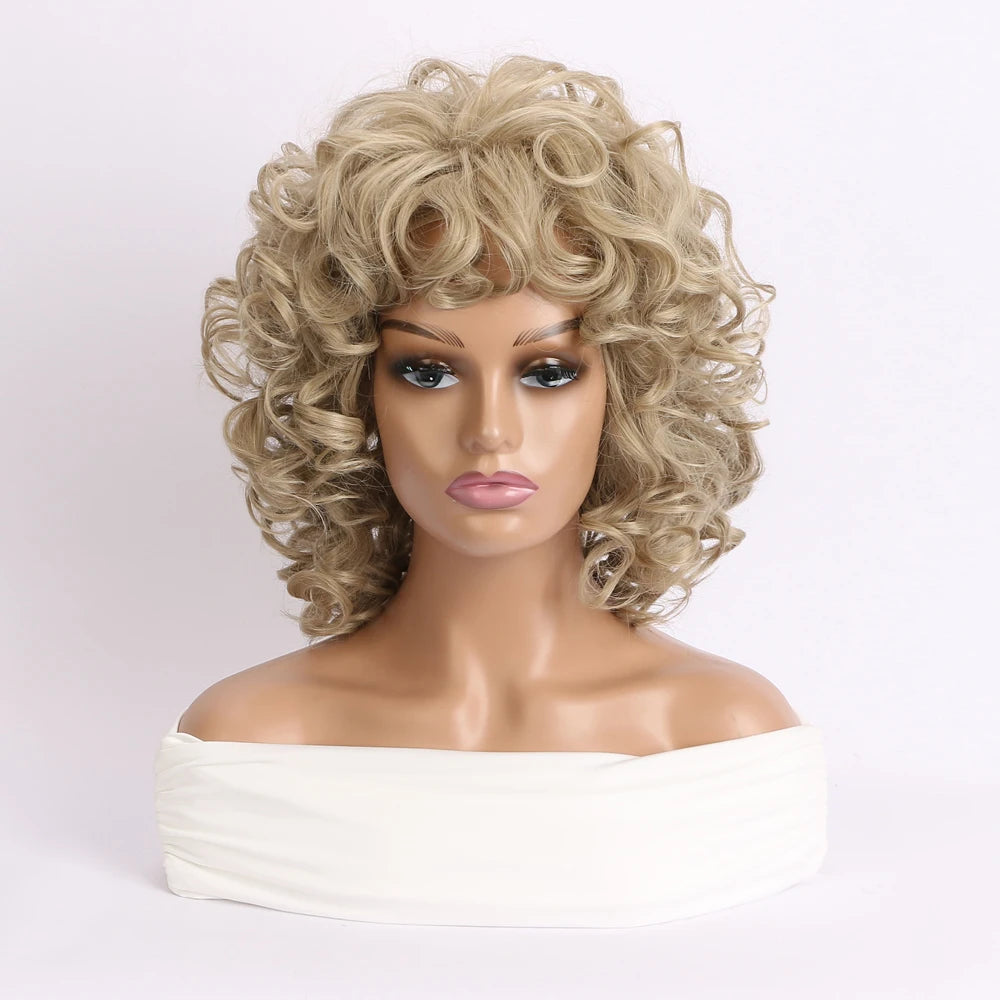 Light Gold Short Curly Synthetic Wig