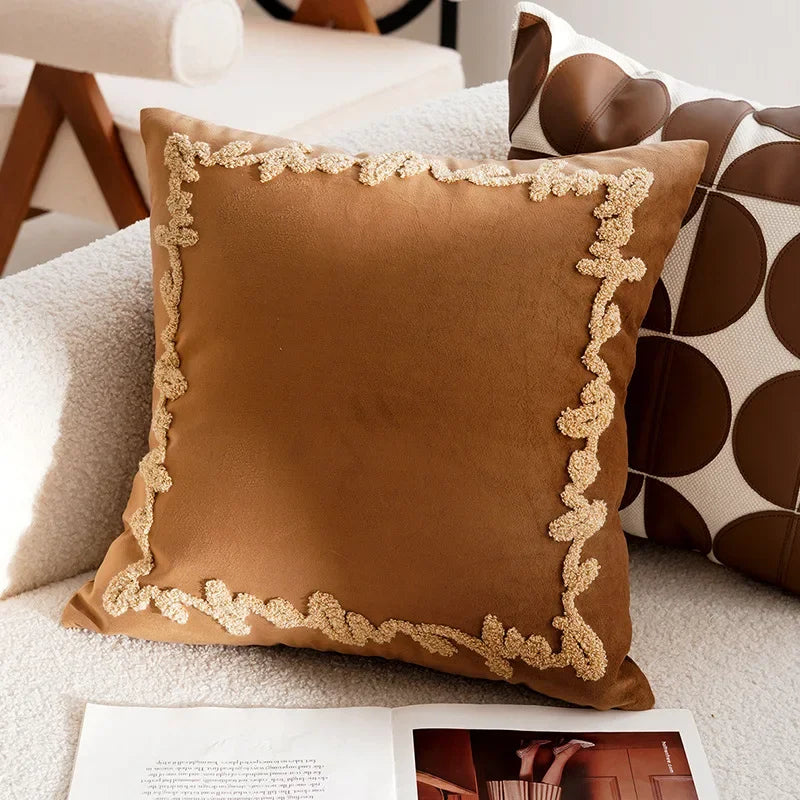 Light luxury brown pillow cover with French stamping design for home décor
