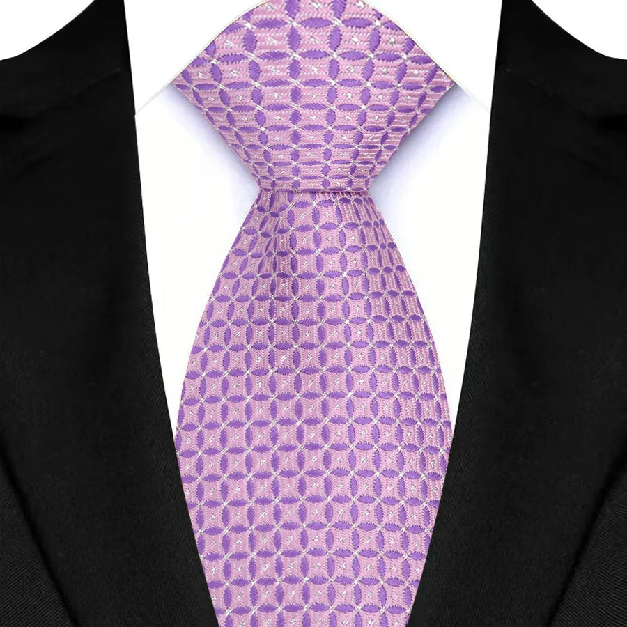 Light Purple Color Stripes Floral Jacquard Woven Necktie