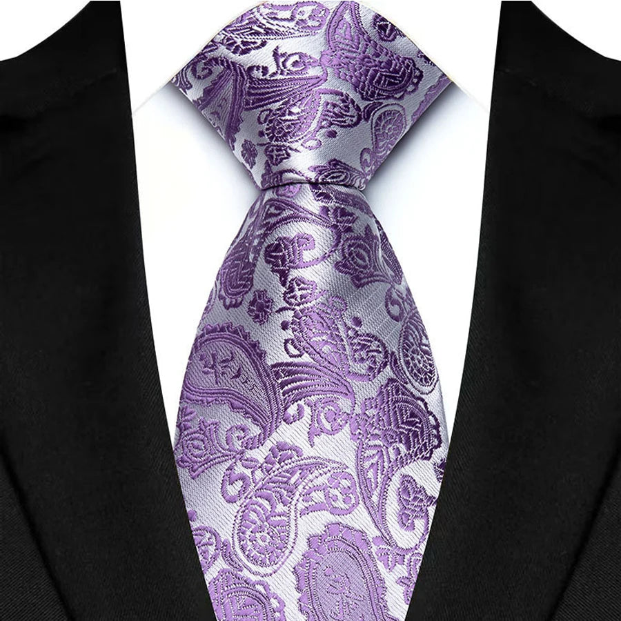 Light Purple Color Stripes Floral Jacquard Woven Necktie