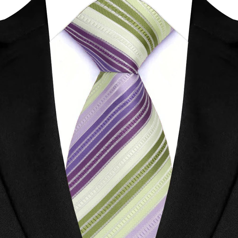 Light Purple Color Stripes Floral Jacquard Woven Necktie