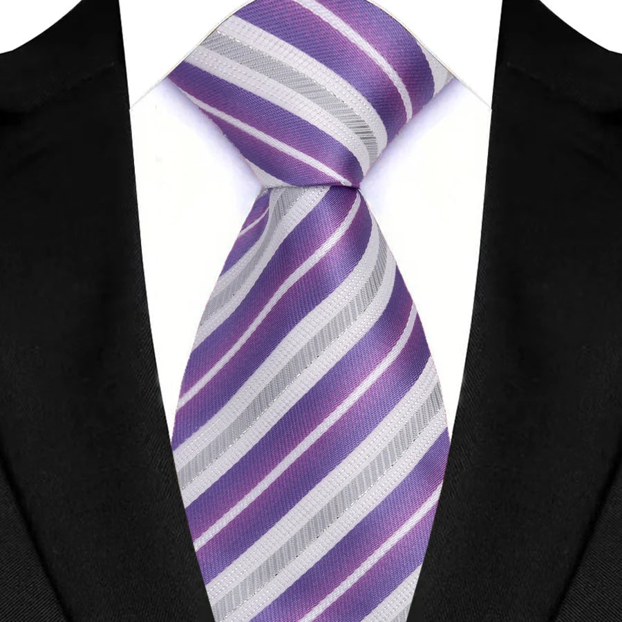 Light Purple Color Stripes Floral Jacquard Woven Necktie