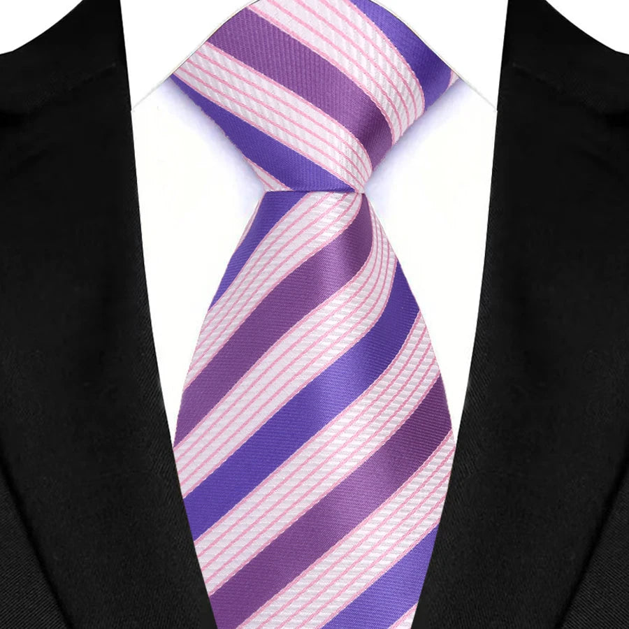 Light Purple Color Stripes Floral Jacquard Woven Necktie