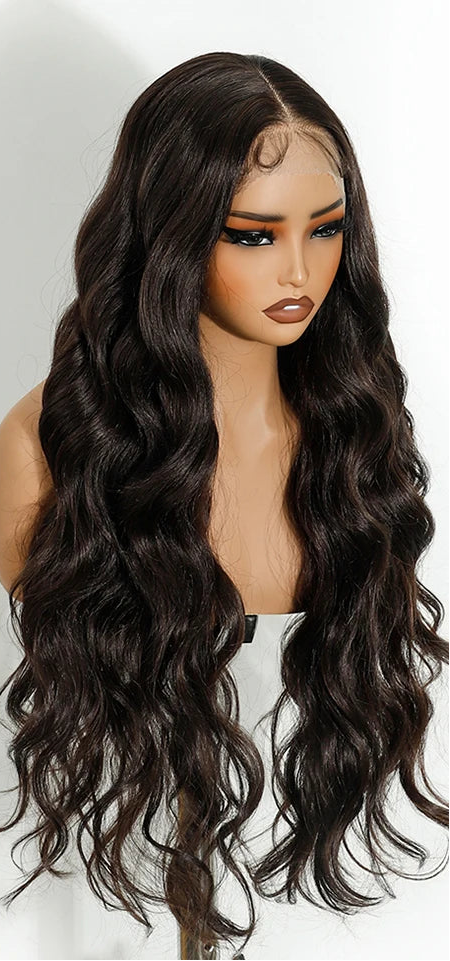 Brown Long Body Wave 13x4 Synthetic Lace Frontal Wigs
