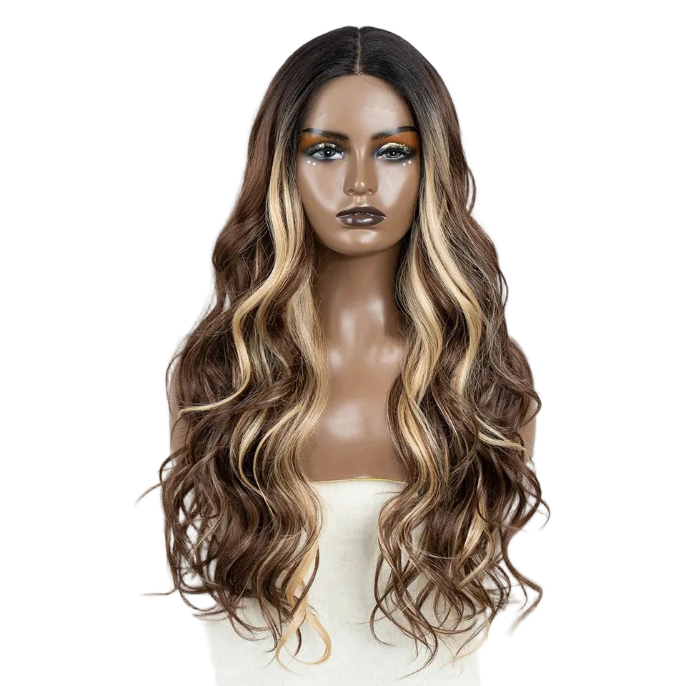 Blonde Brown Long Body Wavy 30" Synthetic Lace Front Wigs