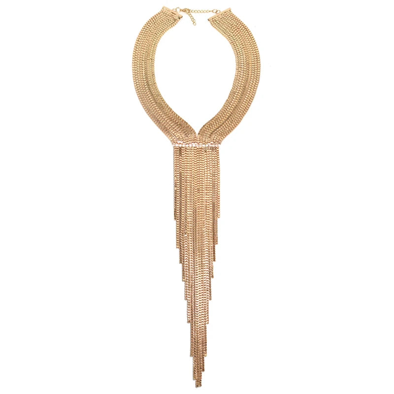 Gold Long Chains Tassel Chunky Maxi Choker Necklace