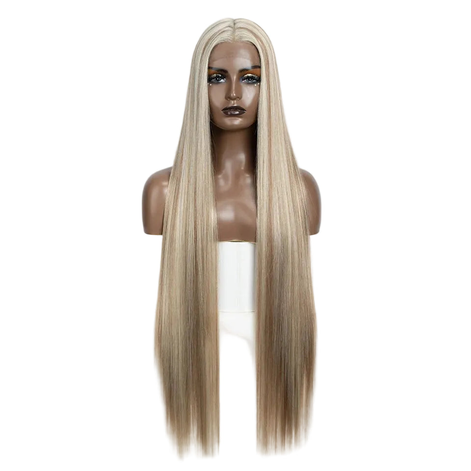 Brown Long Cosplay Lace Wigs 38 Inch Synthetic Lace Front Wigs