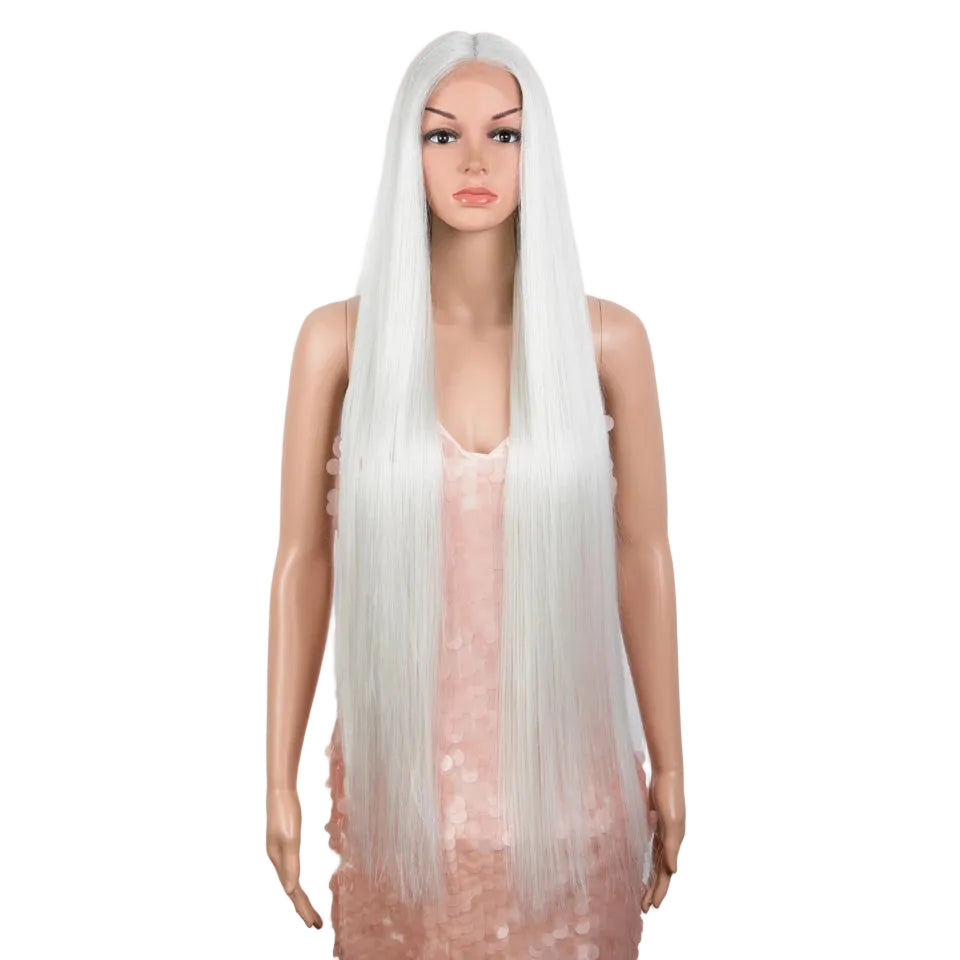 White Long Cosplay Lace Wigs 38 Inch Synthetic Lace Front Wigs