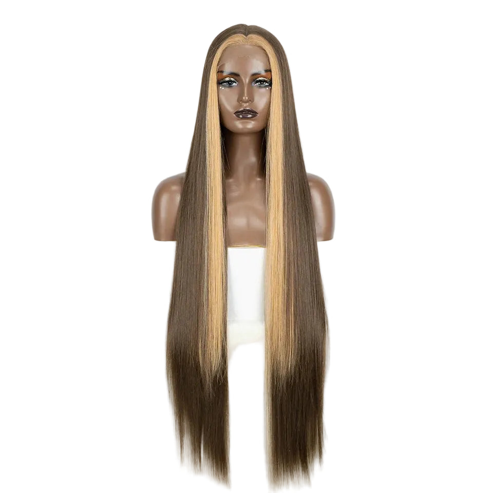 Brown Long Cosplay Lace Wigs 38 Inch Synthetic Lace Front Wigs