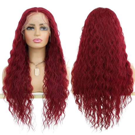 Long Curly Synthetic Lace Front  Honey Blonde Wig red