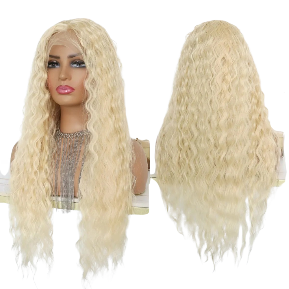 Long Curly Synthetic Lace Front  Honey Blonde Wig white