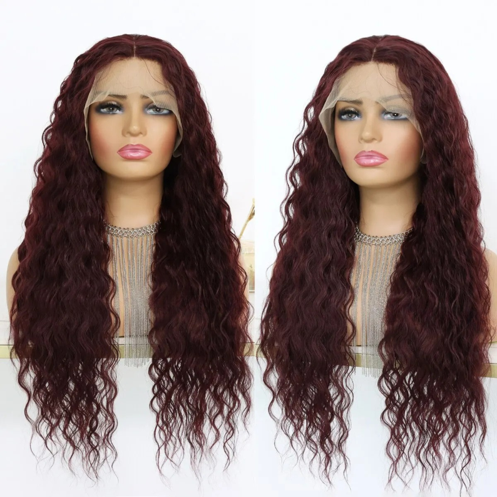 Long Curly Synthetic Lace Front  Honey Blonde Wig dark brown