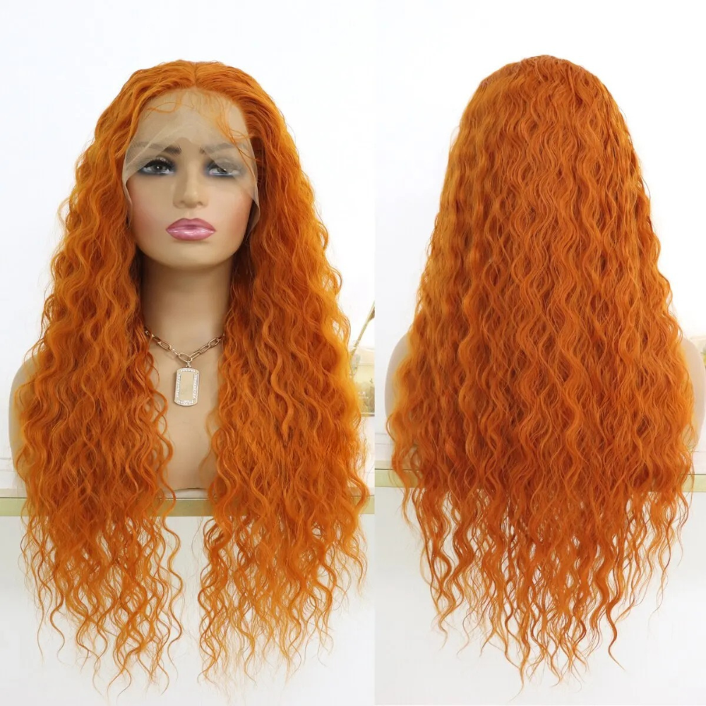 Long Curly Synthetic Lace Front  Honey Blonde Wig orange