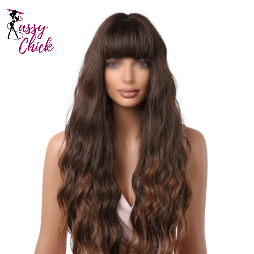 Long Curly Wave Synthetic Wigs Wigs with Bangs Sassy Chick Logo