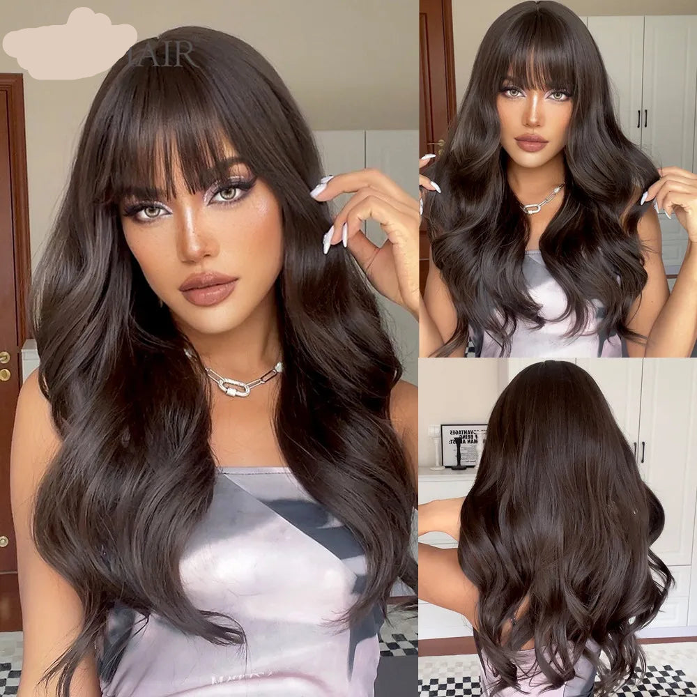 Long Curly Wave Synthetic Wigs Wigs with Bangs