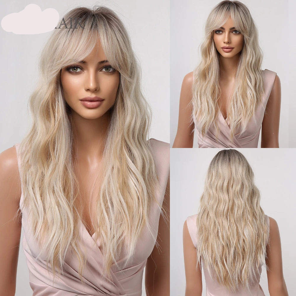Long Curly Wave Synthetic Wigs Wigs with Bangs