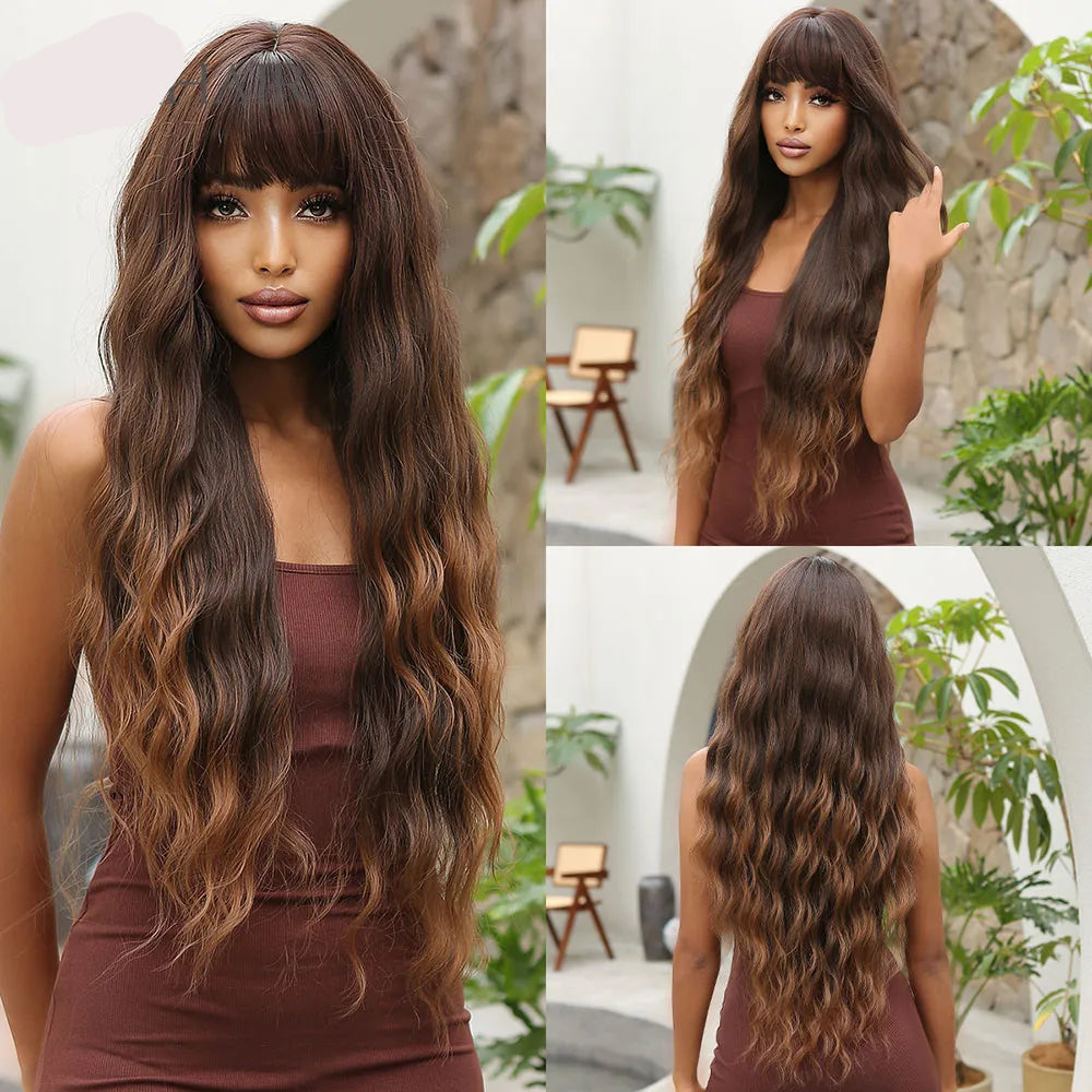 Long Curly Wave Synthetic Wigs Wigs with Bangs