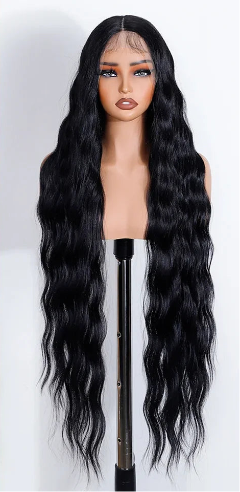 Black Long Deep Body Wavy Synthetic Lace Front Wigs
