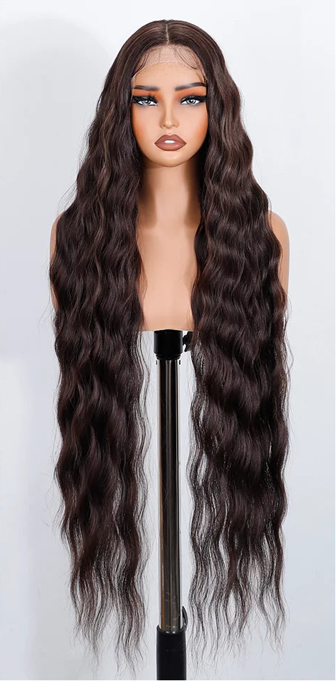 Brown Long Deep Body Wavy Synthetic Lace Front Wigs