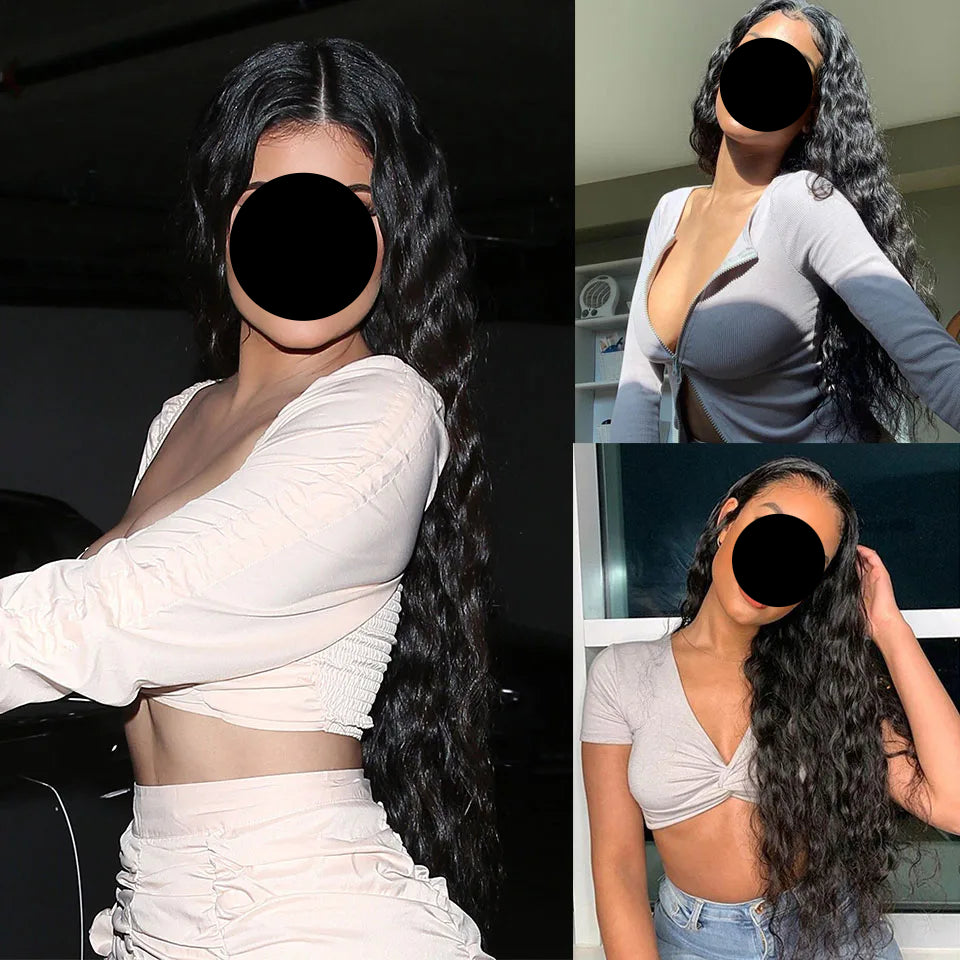 Model Using Long Deep Wavy Synthetic Lace High Temperature Wigs