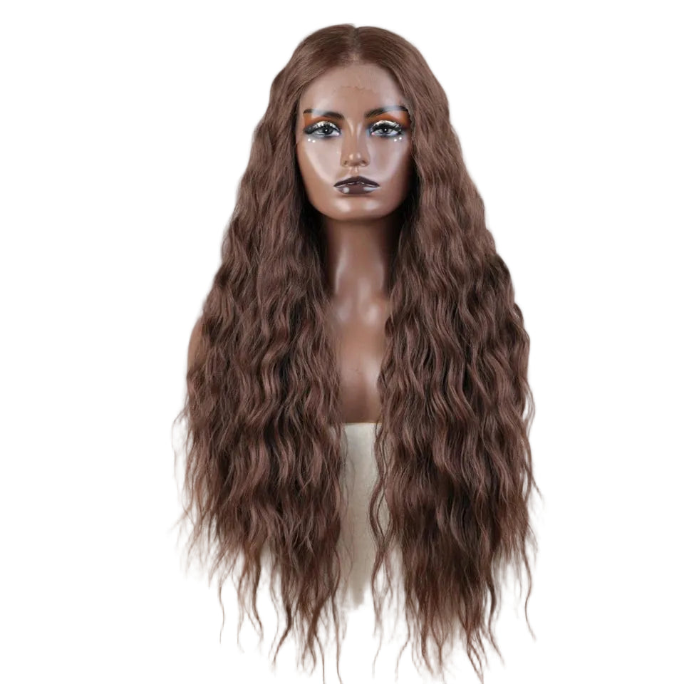Brown Long Deep Wavy Synthetic Lace High Temperature Wigs