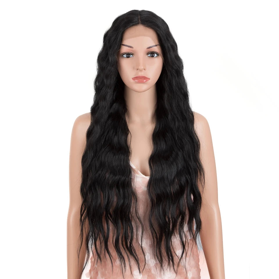 Black Long Deep Wavy Synthetic Lace High Temperature Wigs