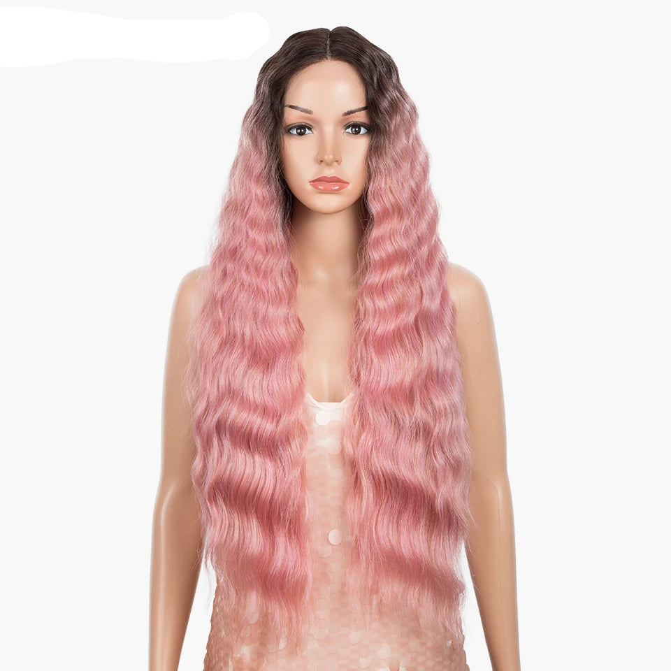 Pink Long Deep Wavy Synthetic Lace High Temperature Wigs
