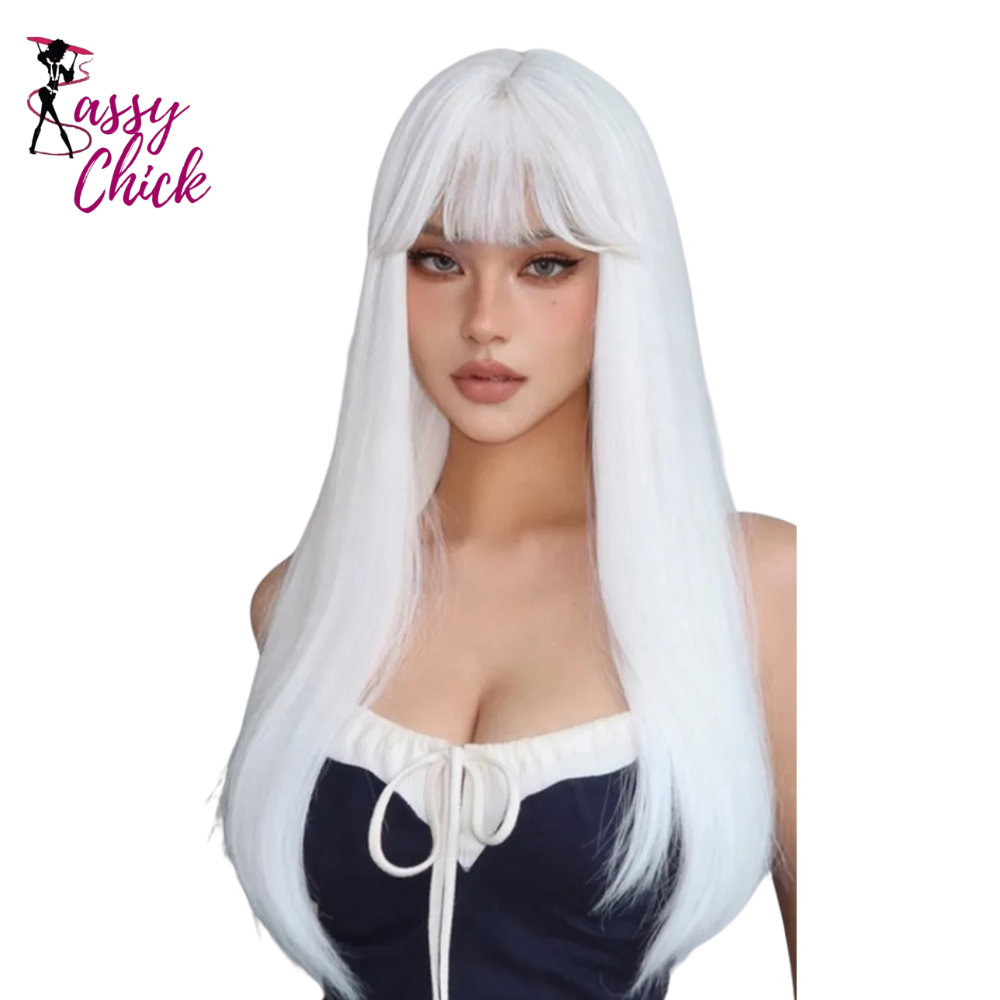 Long Silky Straight with Bangs Black Synthetic Wigs Sassy Chick Logo