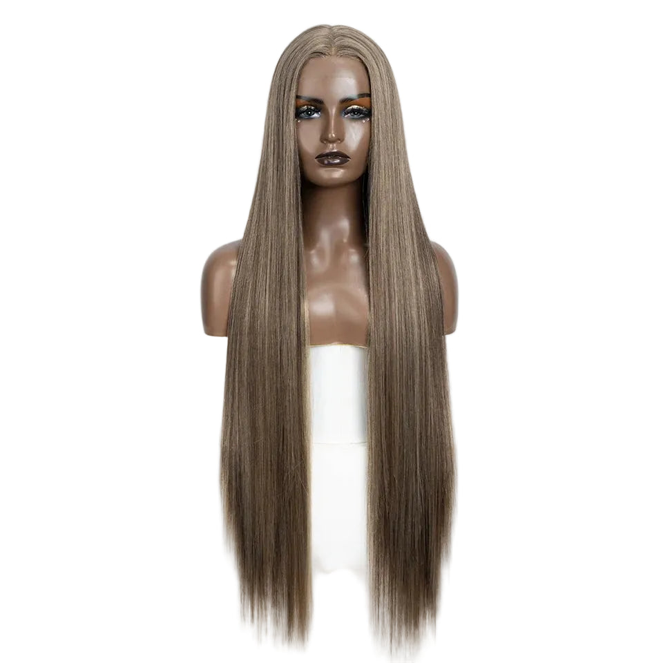 Brown Long Straight 38 Inch Deep Part Synthetic Lace Front Wig