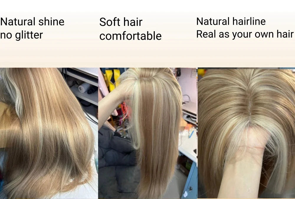 Long Straight Blonde Brown Blonde Lace Front Synthetic Wig