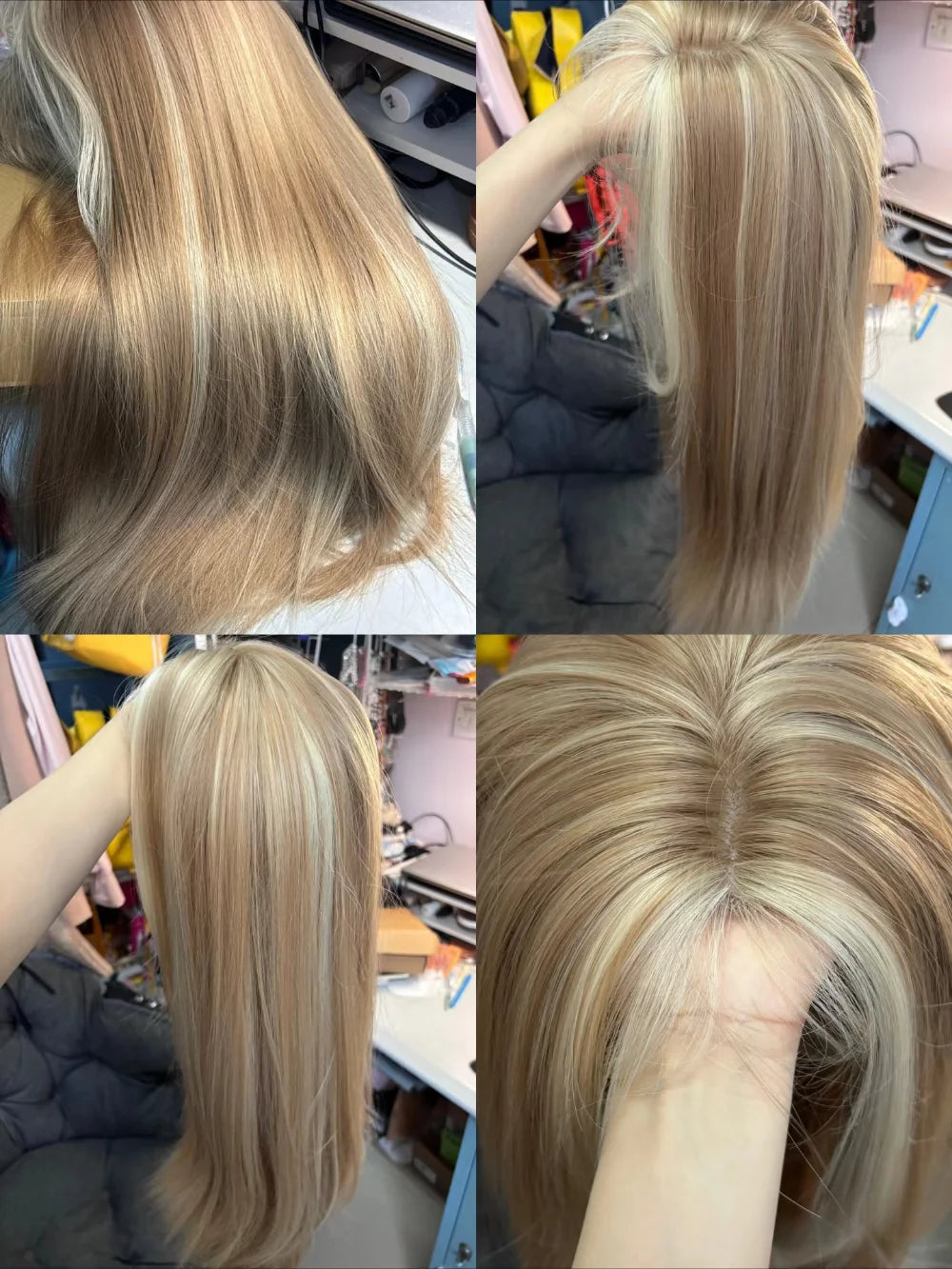 Long Straight Blonde Brown Blonde Lace Front Synthetic Wig
