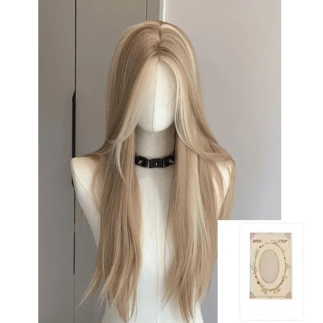 Long Straight Blonde Brown Blonde Lace Front Synthetic Wig