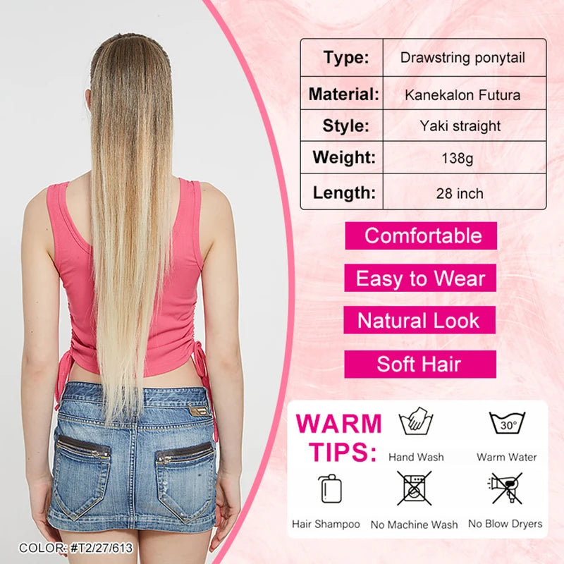 Size of Long Straight Drawstring Ponytail Synthetic Hair Extensions