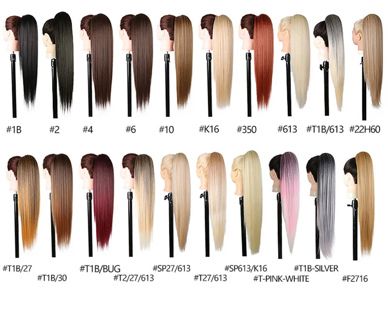 Collection of Long Straight Drawstring Ponytail Synthetic Hair Extensions