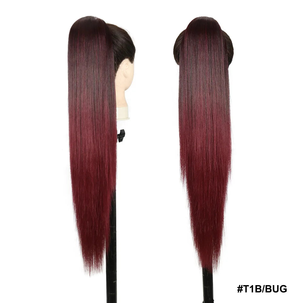 Long Straight Drawstring Ponytail Synthetic Hair Extensions