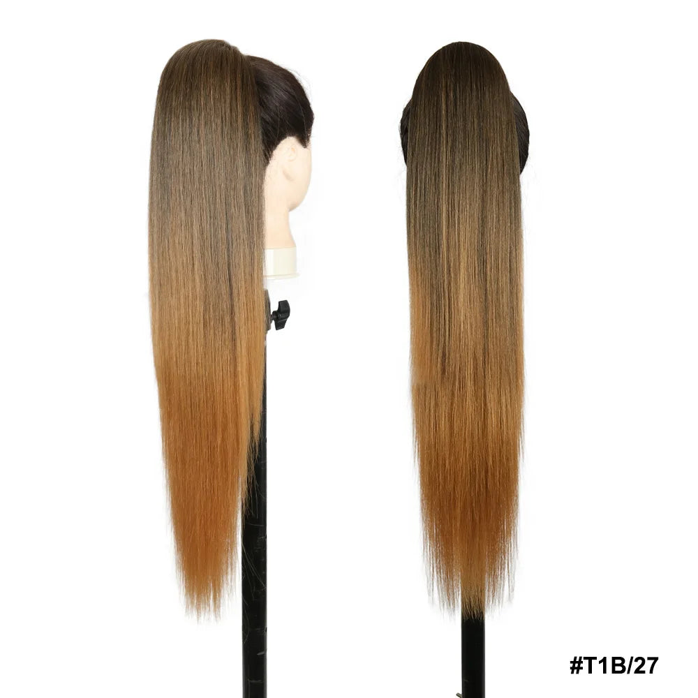 Long Straight Drawstring Ponytail Synthetic Hair Extensions