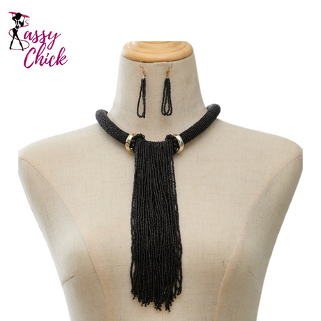 Long Tassel Beads Necklace Sassy Chick Logo