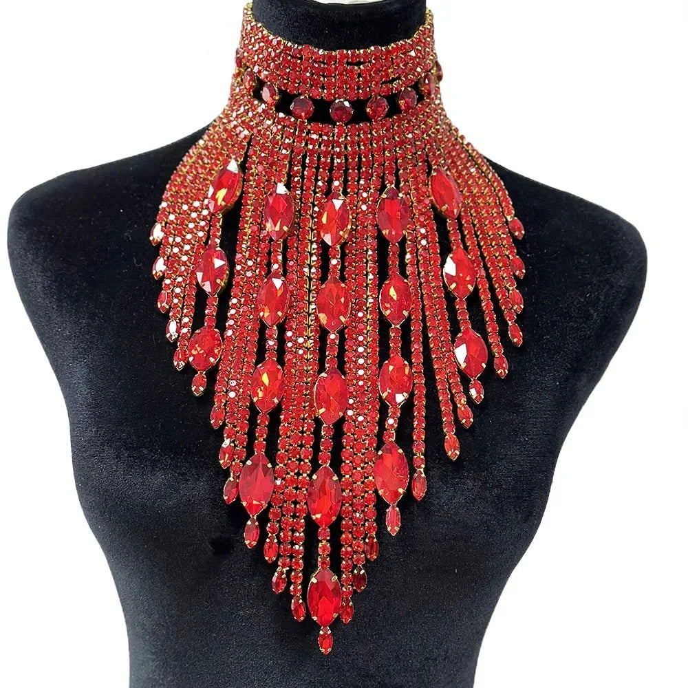 Red Long Tassel Choker Necklace