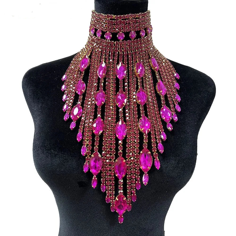 Pink Long Tassel Choker Necklace
