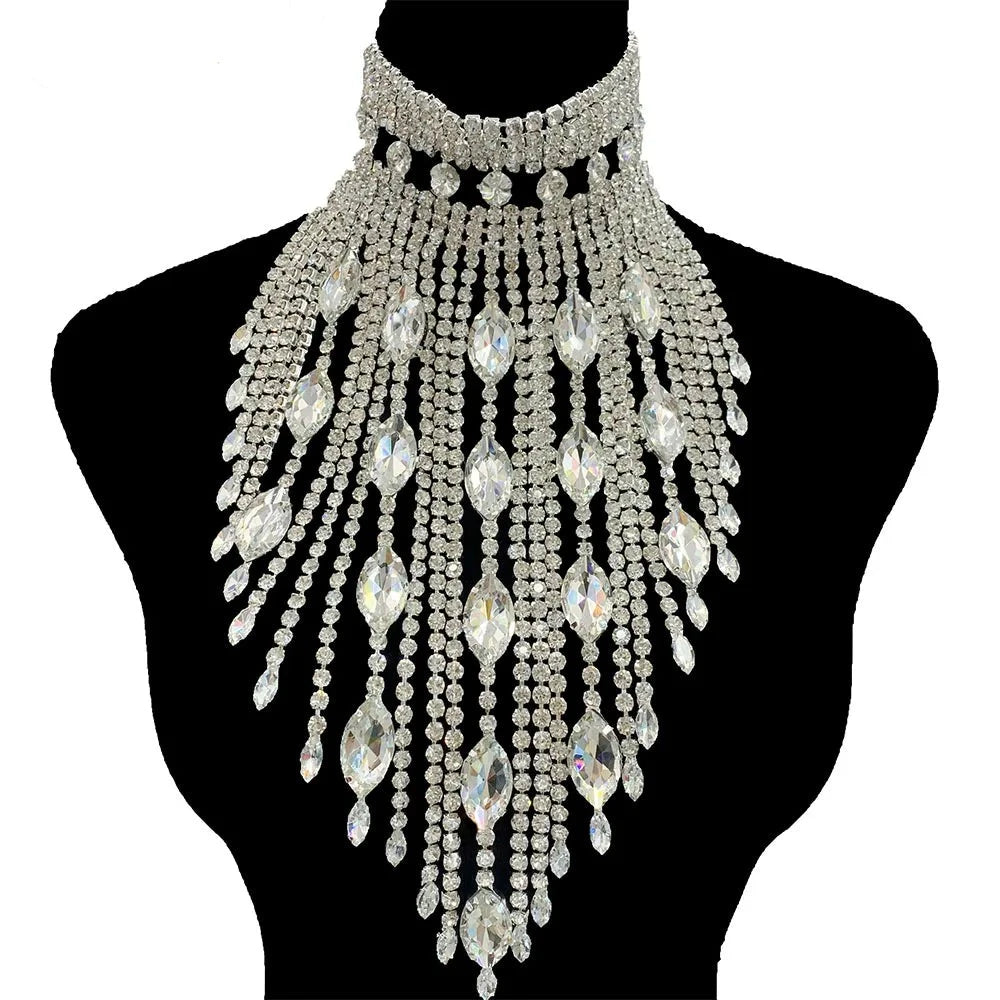 White Long Tassel Choker Necklace