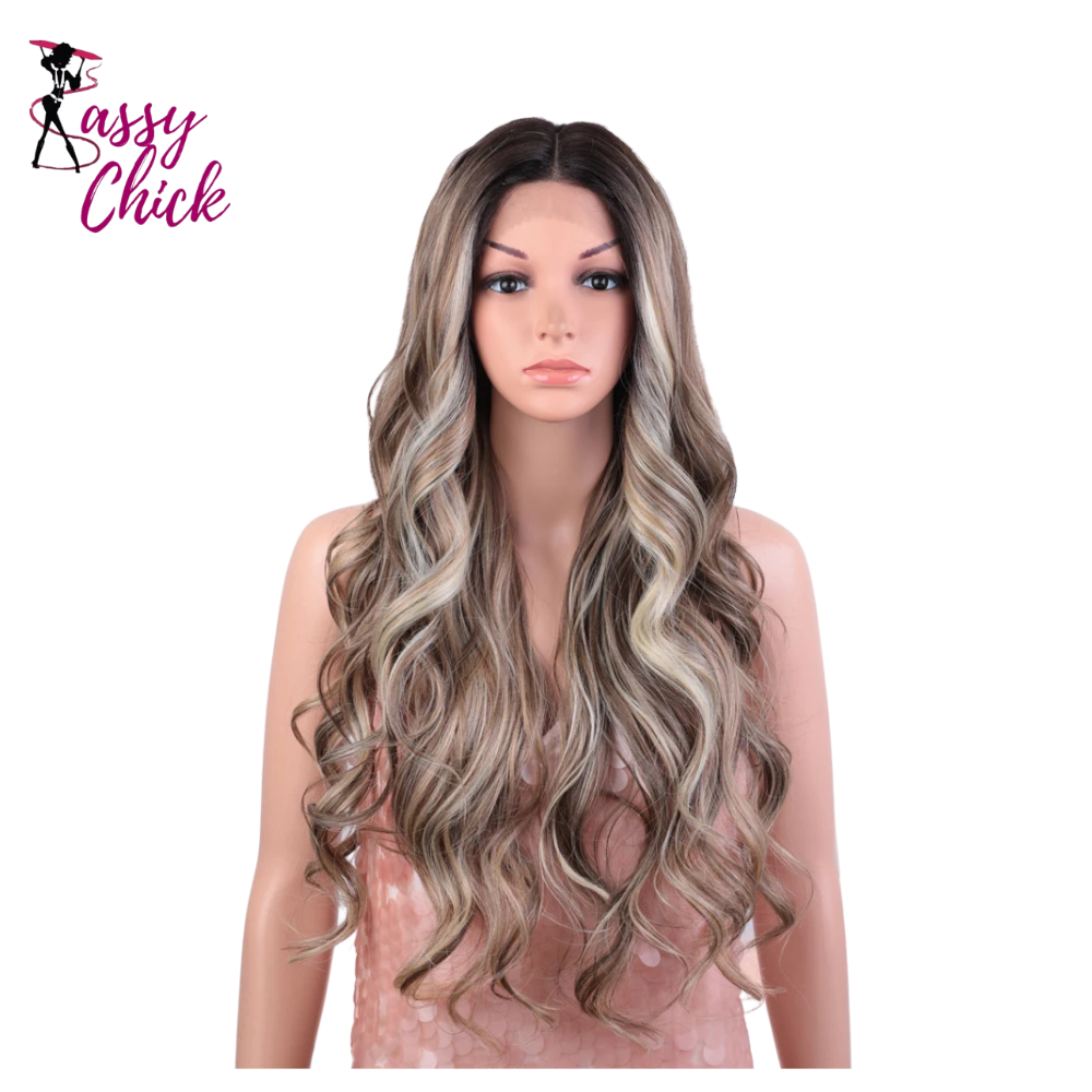Long Wavy 13x4 Highlight Cosplay Synthetic Lace Front Wigs Sassy Chick Logo
